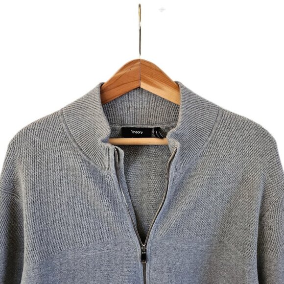 Theory Heather Gray Men's Zip-Up Sweater - Picture 3 of 13